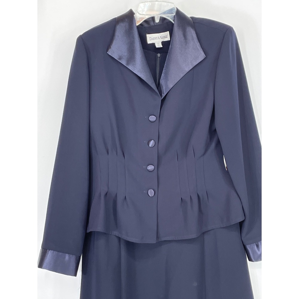 NOS Danny & Nicole Womens Dress Set 12 2pc Navy Blue Satin Trim Formal Maxi Set - Picture 2 of 16